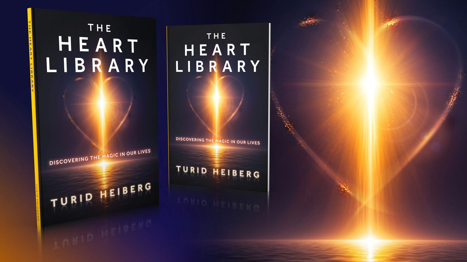 The Heart Library by Turid Heiberg, shown beside a glowing heart of light